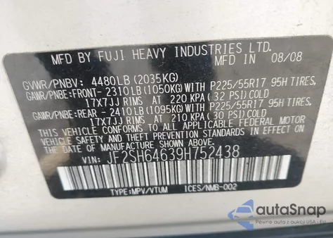 2009 Subaru Forester 2.5X Limited из США, поврежденный, VIN JF2SH64639H752438